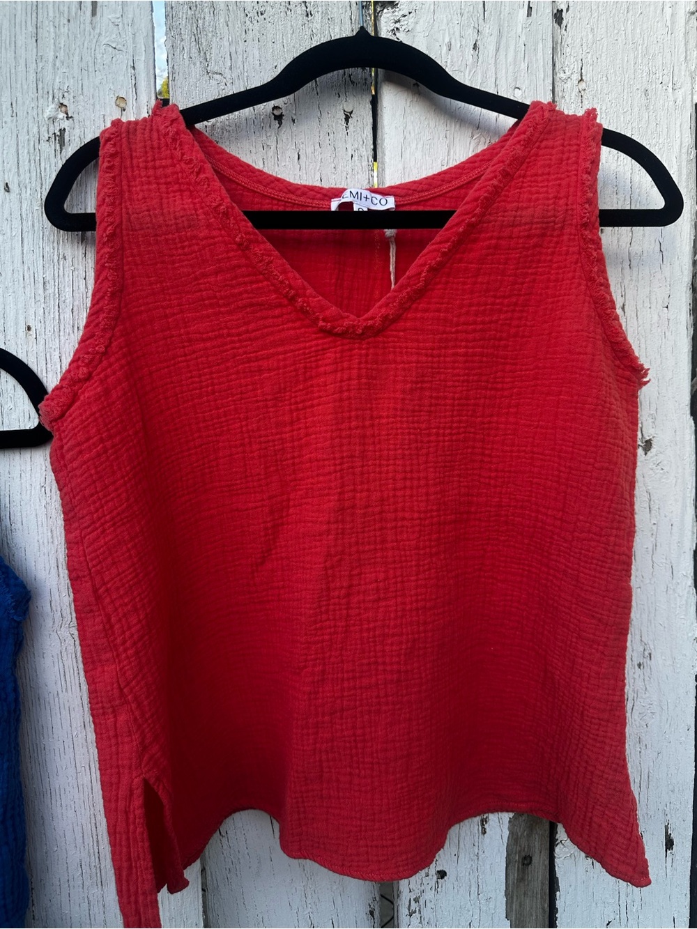 AEMI+CO Orange V-Neck Cotton Gauze Tank
